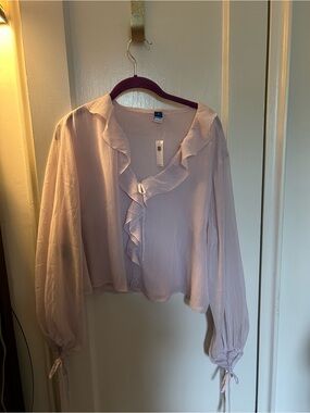 Old Navy Pale Pink Ruffle V-Neck Blouse